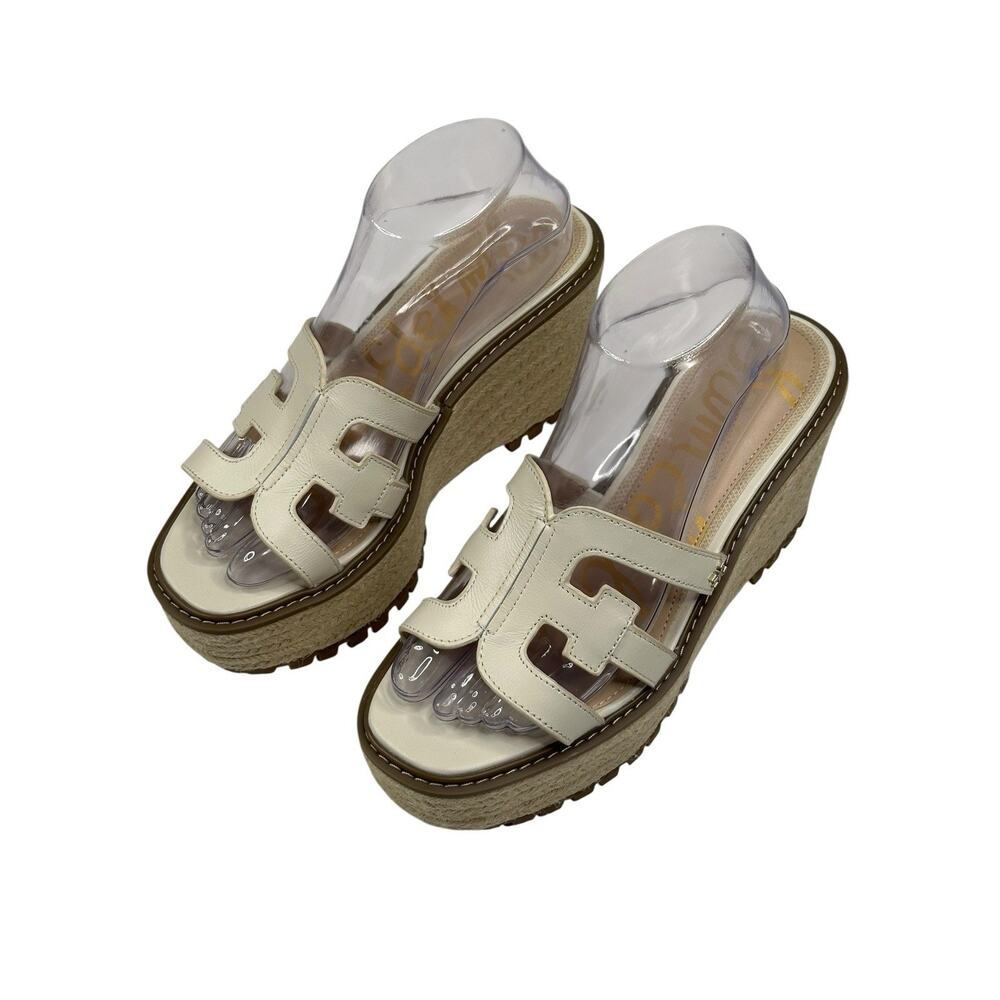 Sam Edelman Laine Espadrille Platform Wedge Ivory Sandals Womens 8.5M New $130
